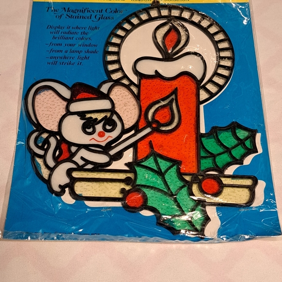 Vintage Christmas Window Hangings Bundle Merry Mouse & Snowman - Picture 2 of 6